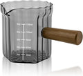 Espresso Measuring Cup 5 Oz, Espresso Glass Cups with Wood Handle, Milk Frothing Cup, Espresso Cup for Coffee, Milk, Tea or Maple Syrup Serving (Gray, 5 oz)