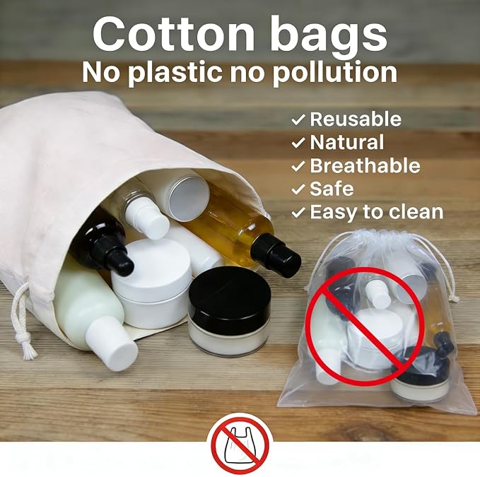 10-Pack 7.8” x 9.5” Reusable Muslin Bags with Drawstrings, Muslin Bags with Drawstrings for Shopping & Storage, 100% Natural Cotton, Washable, Biodegradable