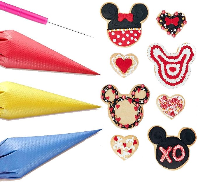 122Pieces Tipless Piping Bags - 100pcs Disposable Piping Pastry Bag for Royal Icing/Cookies Decorating - 10 Pastry Bag Ties,10 Clips &2 Scriber Needle - Best Cookie/Cake Decorating Tools (16 Inch)