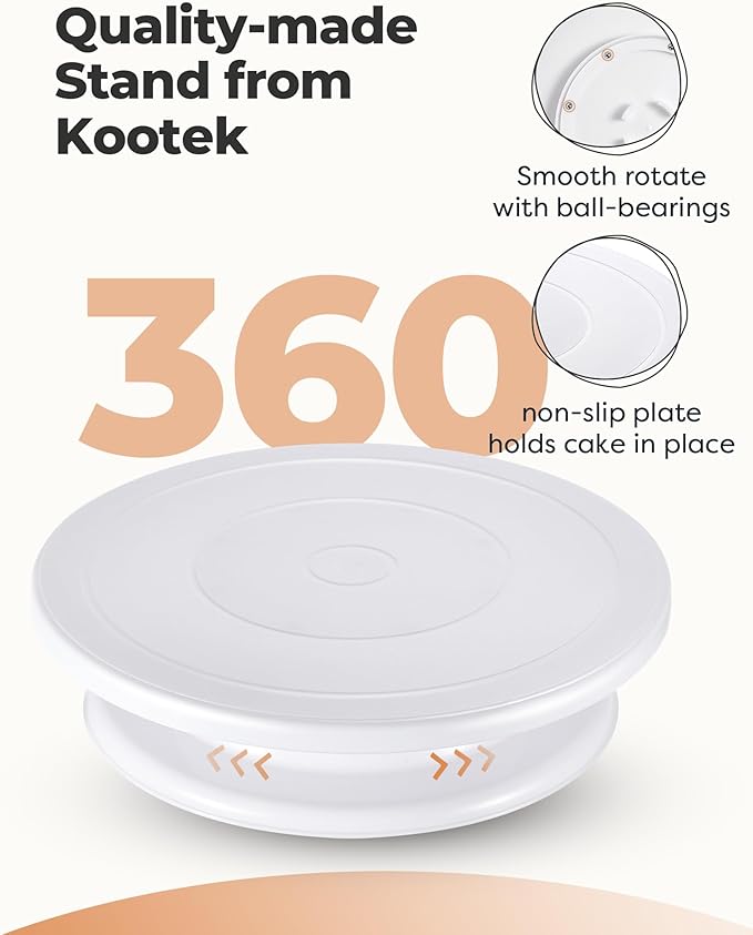 Kootek 71 Cake Decorating Kit Baking Supplies Tools for Beginners & Pros | Cake Stand Turntable, 12 Icing Piping Tips, 50+2 Disposable Reusable Pastry Bag, 2 Spatulas, Video Tutorial, Pattern Chart