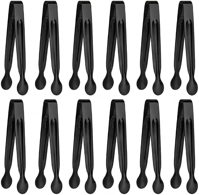 Small Serving Tongs, Mini Stainless Steel Sugar Tongs for Ice, Candy, Appetizers, Charcuterie, Kitchen Serving Utensils, Black