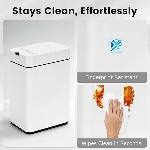 SYNCVIBE Slim Bathroom Trash Can, 2.6 Gallon, Butterfly Sensor Lid, White | Stainless Steel Garbage Can, Automatic Trash Bin, IPX5 Waterproof Wastebasket for Under Counter and Small Spaces