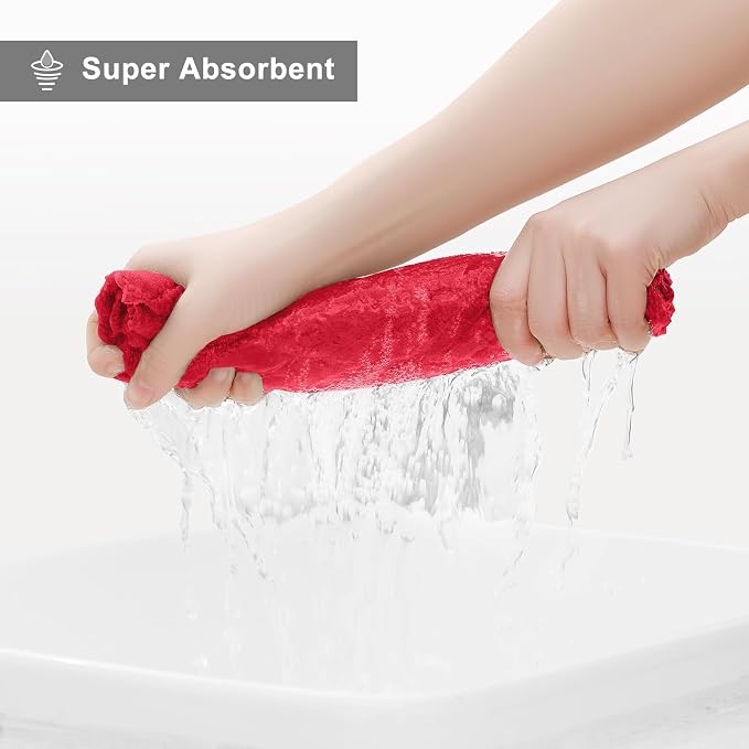 Homaxy 12 Pack Super Soft Absorbent Dish Cloths, 13" x 19", Red | Coral Velvet, Nonstick Oil Fast Drying Microfiber Cleaning Cloth, No Lint Dishcloths for washing and drying