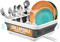 Collapsible Dish Drying Rack, Pop-Up with Drainboard, 8 Plate Capacity | Dish Strainer and Drainer, Over Sink Plate Rack, Utensil Holder, Plastic Rust-Free, Portable for RV Camping Kitchen Counter