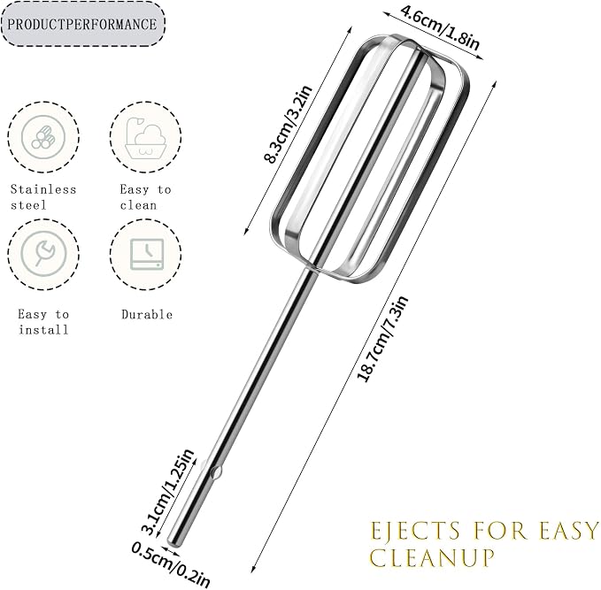 2 Pcs Hand Mixer Attachments Beaters, Hand Mixer Beaters Attachments for Kitchen Stainless Steel Replacement Parts for KitchenAid W10490648, KHM2B, AP5644233, PS4082859