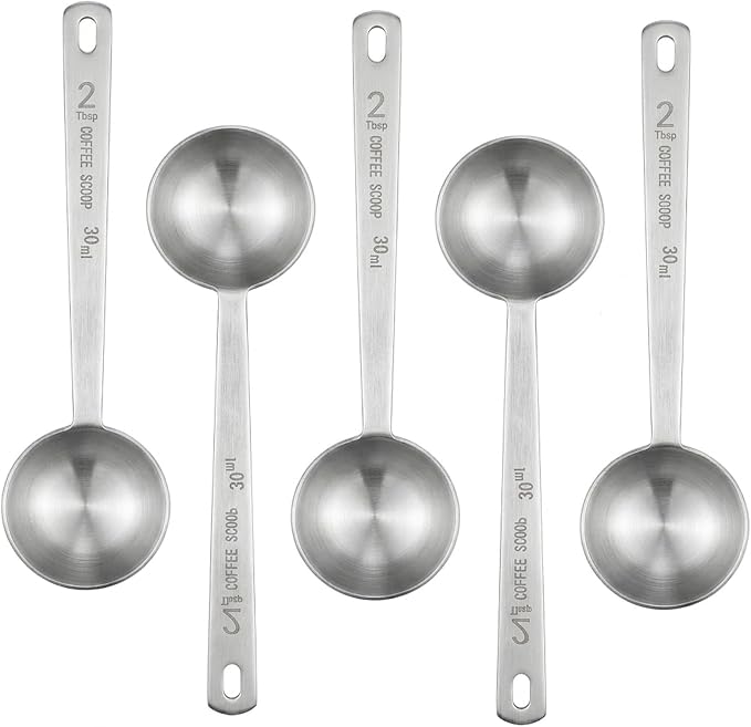 Timoo 5 Pcs Coffee Scoop 2 Tablespoon Scoop Stainless Steel Tablespoon Measuring Spoon Long Handle for Powder Ground Coffee Tea Sugar