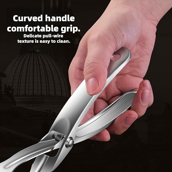 Kitchen Metal Tongs, 304 Stainless Steel Scissor Tongs | Heat-Resistant 600C, For Food, Steak, Bread, Pizza, Salads, BBQ, Stable Clamping and Flipping Performance, multi function