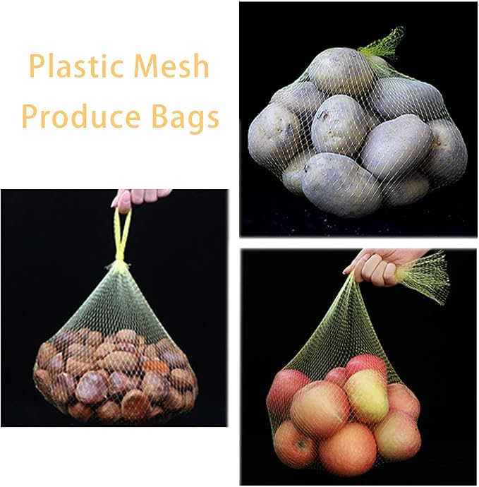 TEMUCY Plastic Mesh Produce Bags, 24 Inch Seafood Boil Bags for Crawfish Crab Shellfish Cooking (Yellow-100PCS)