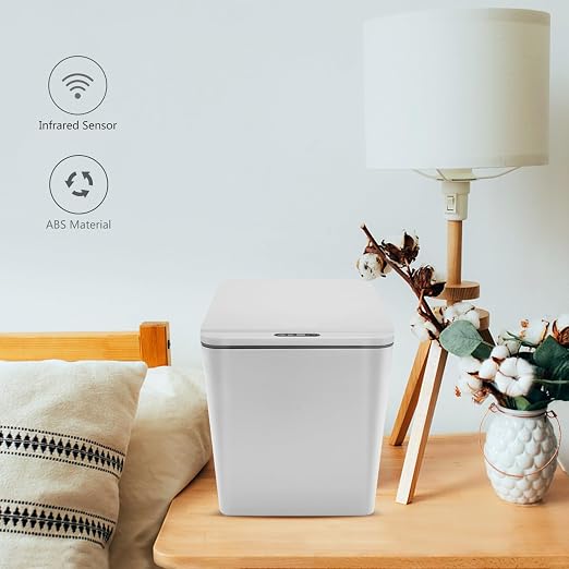 Automatic Small Countertop Trash Can with Lid, 1.5 Gal/6L Toucheless Mini Waste Bin for Office Desk/Bedside Table/Coffee Bar -Batteries, Grey
