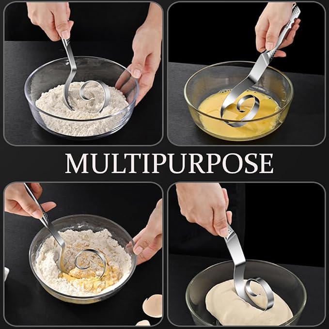 Seamless Danish Dough Whisk -10" Stainless Steel Dutch Bread Dough Whisk Tool for Sourdough Bread Baking, Whisking, Pizza, Pastry, Cake Batter, Biscuits,Dishwasher Safe