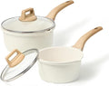 CAROTE Nonstick 1.5Qt & 3.0Qt Sauce Pan Sets with Lid, White | Kitchen Non Toxic Cookware with Stay-cool Handle, All Stovetops Compatible, Dishwasher Safe, PFOA Free