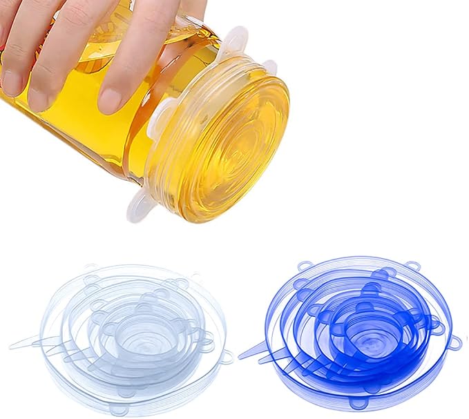 12 pcs Silicone Stretch lids set, 6 Sizes, Reusable Food Storage Covers ，Silicone Bowl Covers，Flexible to Fit All Shape of Containers，Food Cover to Keep Food Fresh (green,yellow)