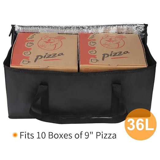 Bodaon Insulated Food Delivery Bag, 22" x 10" x 10" Insulated Pizza Delivery Bags for Hot/Cold Food, Black, 1-Pack | Insulated Pizza Delivery for Hot/Cold Food, Commercial Catering, Reusable Grocery Shopping Tote, Thermal Carrier, Collapsible