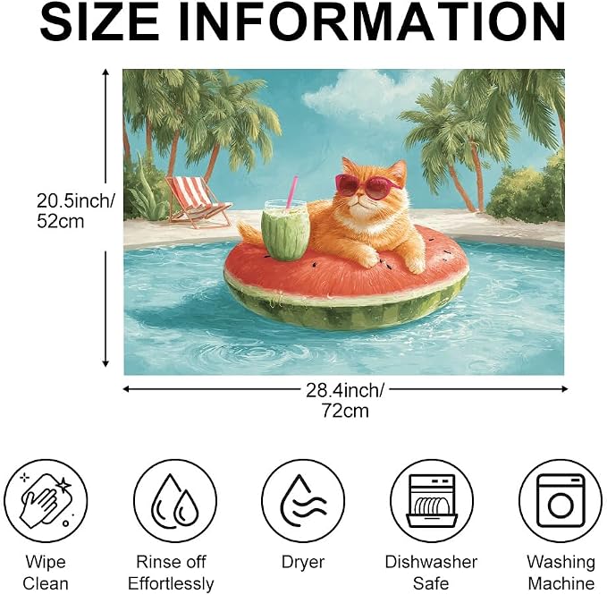 Watermelon Cat Washer Dryer Top Cover Mat 28.35x20.47 in | Heat Resistant Cooktop Protector Mat with Non-Slip Backing, Scratch Protection and Countertop Drying Mat.