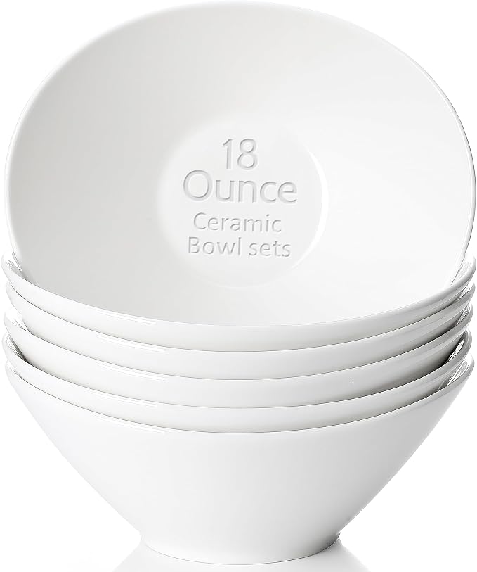 Teocera 7 Inch Salad Bowls Set of 6, 18 oz Large Soup Bowls– Microwave & Dishwasher Safe, for Pasta, Snacks, White