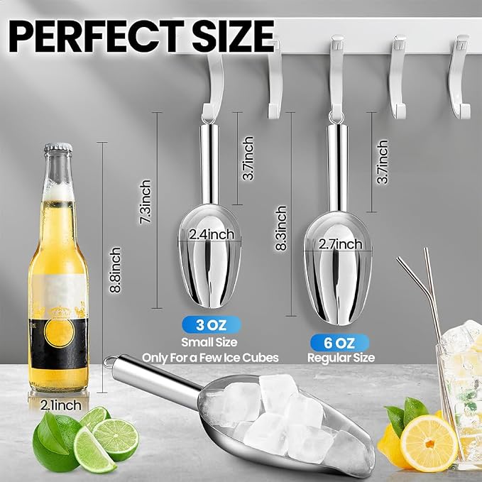 OLESBUR Premium Ice Scoop for Freezer - Multipurpose Metal Ice Scoop for Ice Machine - Stainless Steel Small Ice Scooper for Ice Bucket - Kitchen Gadgets Cookie Flour Pet Dog Food Scoop (3oz)