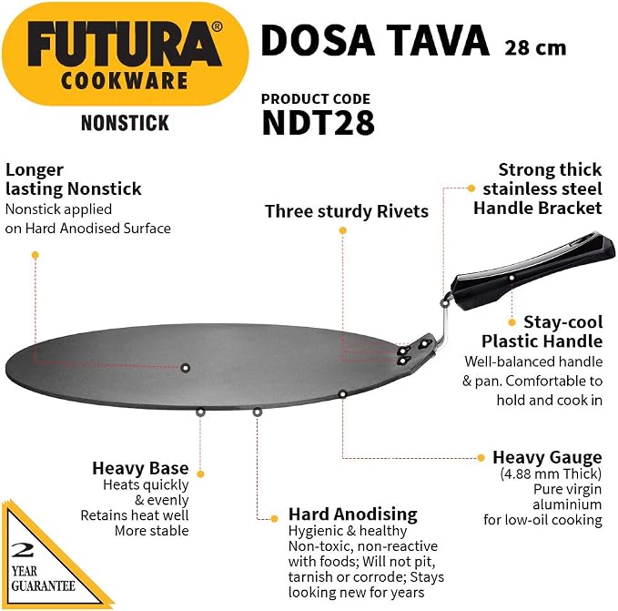 Hawkins Futura Non-stick Flat Dosa Tava Griddle, 11-inch,Black