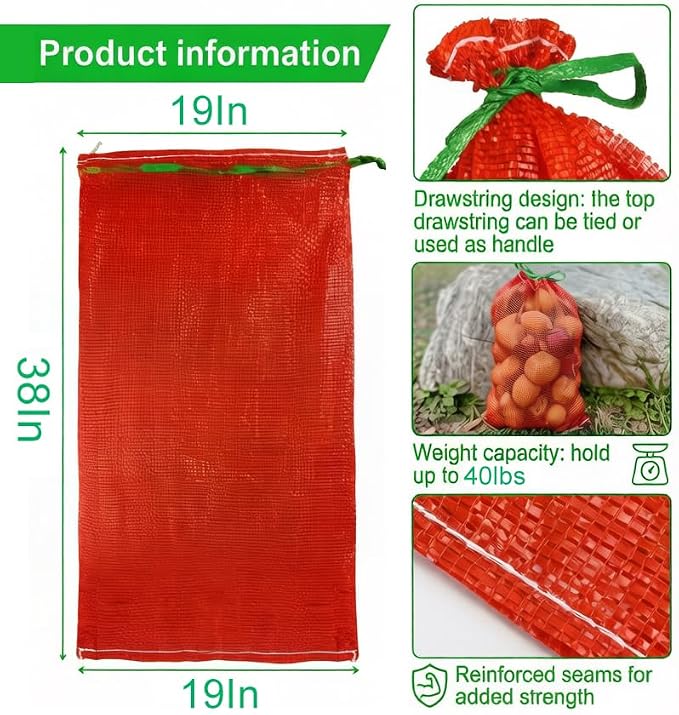 WUWEOT 50 Pack Extra Large Mesh Onion Bags, 31"×19" Mesh Produce Bags, Breathable Vegetable Bags, Reusable Storage Washable Net Bags with Drawstring for Onions Potatoes Citrus Crawfish