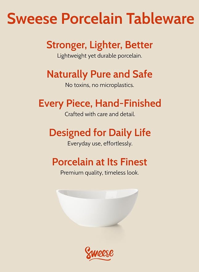 Sweese 28 oz Large White Porcelain Bowls - Set of 6 Salad, Pasta, Soup & Serving Bowls, Big Ceramic Dinner Bowls
