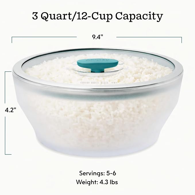 Anyday 12-Cup Microwave Rice Cooker, Glass Lid (Kale) | Microwavable Safe Cookware, Grains, Vegetable Steaming, BPA & Plastic Free, Even Reheating, Stackable Airtight Container