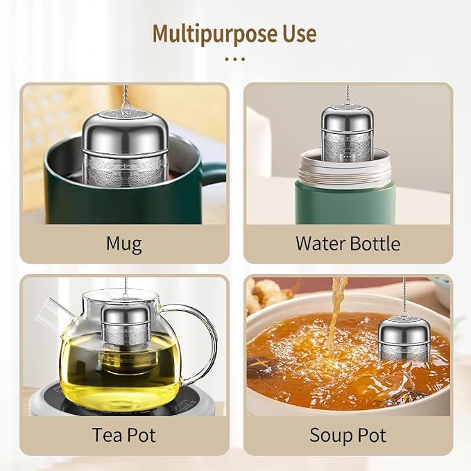 3 Pack 316 Stainless Steel Tea Infuser with Drip Tray, Extra Fine Mesh Tea Infusers for Loose Tea, Tea Strainer with Extended Chain Hook, Tea Steeper (3 Pack - Small + Medium + Large)