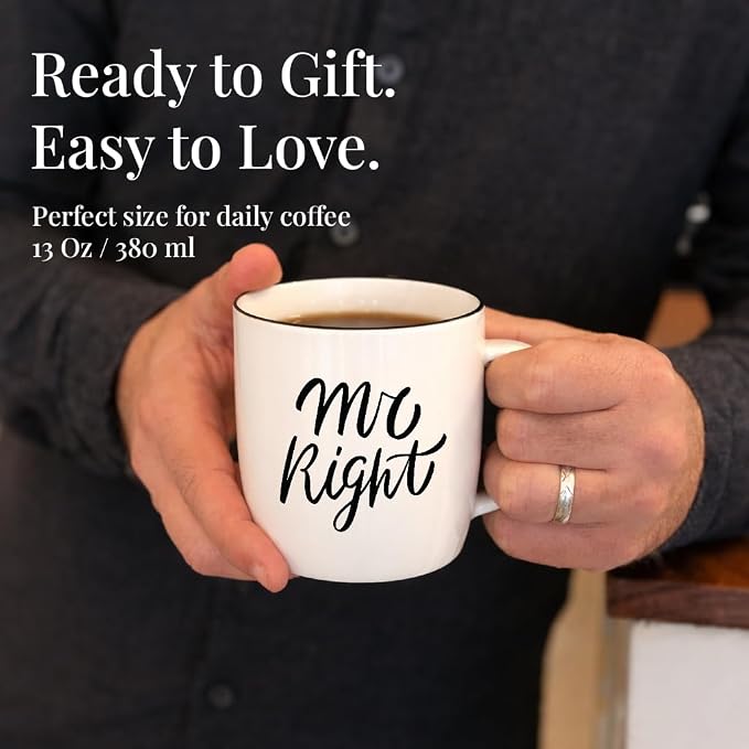Triple Gifffted Mr Right and Mrs Always Right Coffee Mugs Gift Set, 13oz | Gifts for Couples, Wedding Anniversary, Engagement, Christmas, His & Hers, Bride and Groom, Parents, Newlyweds Bridal Shower
