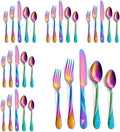 Rainbow Silverware Set, 30-Piece Stainless Steel, Service for 6 | Flatware set for 6 with dinner and salad forks, knives, spoons and teaspoons, dishwasher safe for parties and weddings