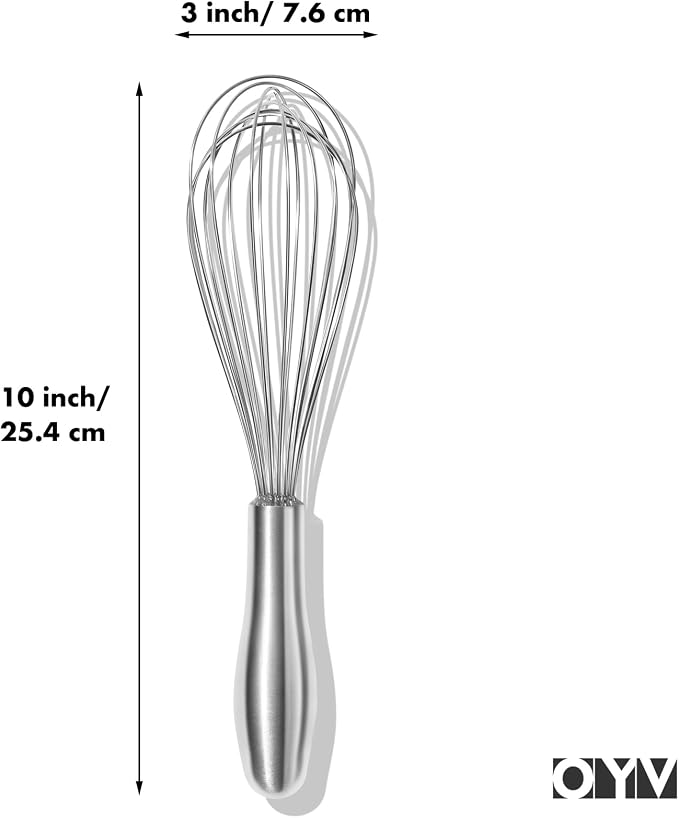 OYV 18/10 Stainless Steel Whisk, Ergonomic Handle, Dishwasher Safe Metal Whisk, Professional Wisk for Kitchen Cooking, Perfect for Blending, Whisking, Baking, and Beating, 10-Inch Wire Wisk