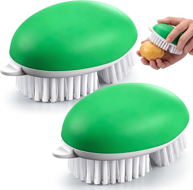Unittype 2 Pack Fruit and Vegetable Brushes with Grips Potato Scrubber Fruit Cleaning Scrubber Brush Handy Kitchen Gadget Ideal for Cleaning Vegetables and Fruits, Green
