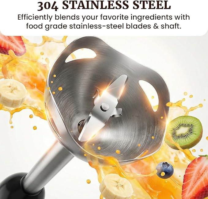 Elite Gourmet EHB1015 Immersion Hand Blender, 500W, 2-Speed, Black | Stainless steel blades, detachable wand stick mixer - great for smoothies, baby food, and soup