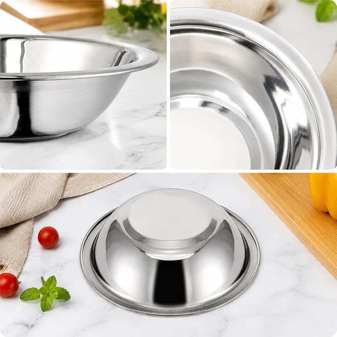 Okllen 10 Pack Small Stainless Steel Bowls, 6 1/2 Inch Wide Kitchen Metal Bowl with Flat Base, 3/4 Quart Prep Bowls for Meal Prep, Cooking, Serving, Baking