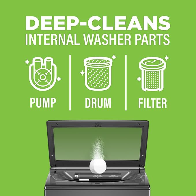 Affresh Washing Machine Cleaner, Helps Power Away Odor Causing Bacteria & Grime Deep Inside Pump, Valve & Hoses, 6 Time Release Tablets, 6 Month Supply