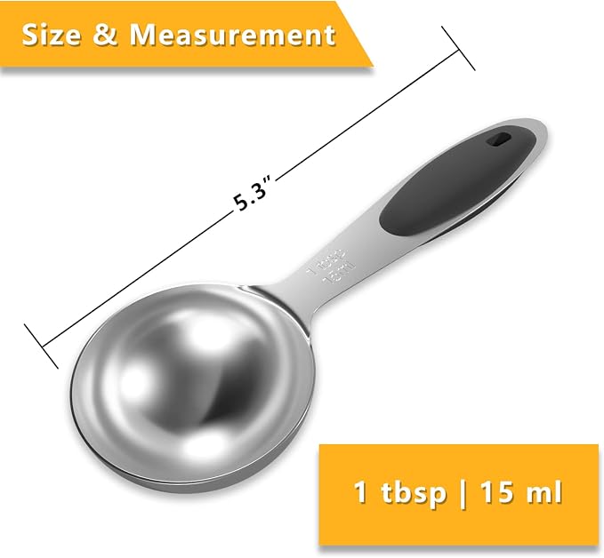 1PCS 1Tbsp(15ml, 1/2oz) Measuring Spoon, Stainless Steel Measure Scoop | Accurate, BPA-Free, Dishwasher Safe, Silicone Grip, Engraved Marking, Kitchen Essential