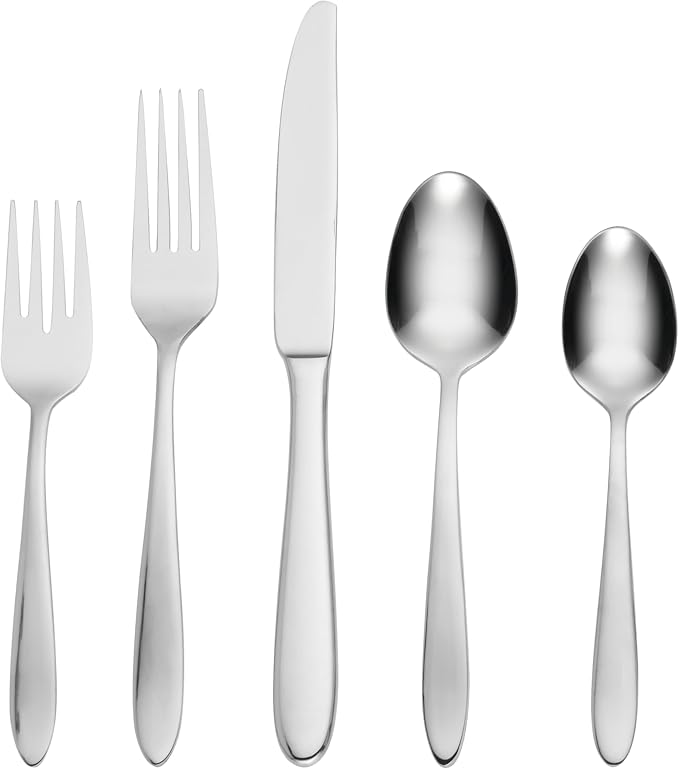 Oneida Mooncrest 45-Piece 18/0 Silverware Set for 8, Flatware | mirror finish, dishwasher safe | includes serving spoons and utensil set | cutlery set, wedding silverware