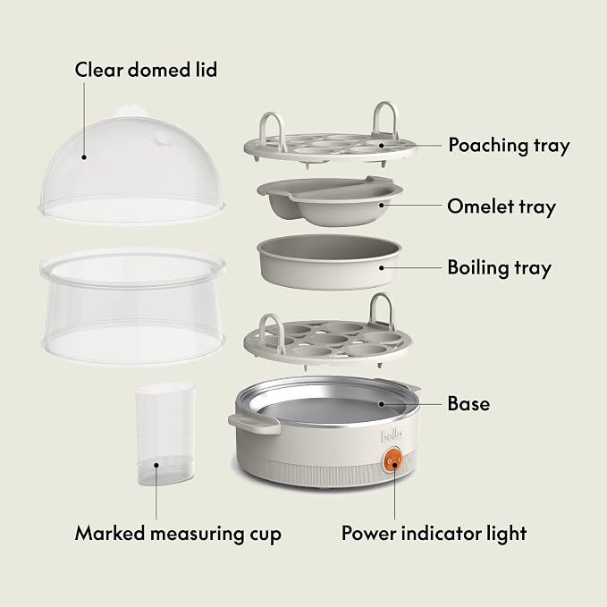 bella 14-Egg Capacity Cooker & Steamer, Double Stack, 360 Watt, Oatmilk