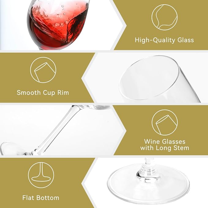 Red Wine Glasses Set of 4, 11oz, Premium Crystal Wine Glasses Hand Blown, Unique Birthday Gift or Wedding Anniversary