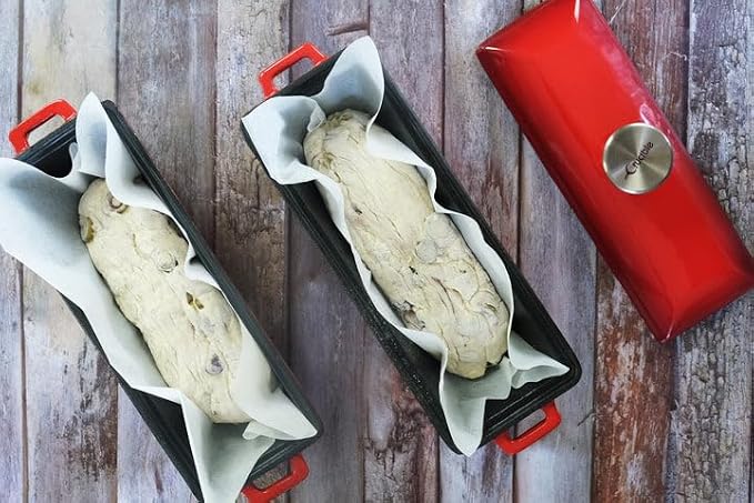 Crucible Cookware Enameled Cast Iron Bread Pan with Lid - Red - Oven Safe Form for Baking and Cooking - Loaf Pan