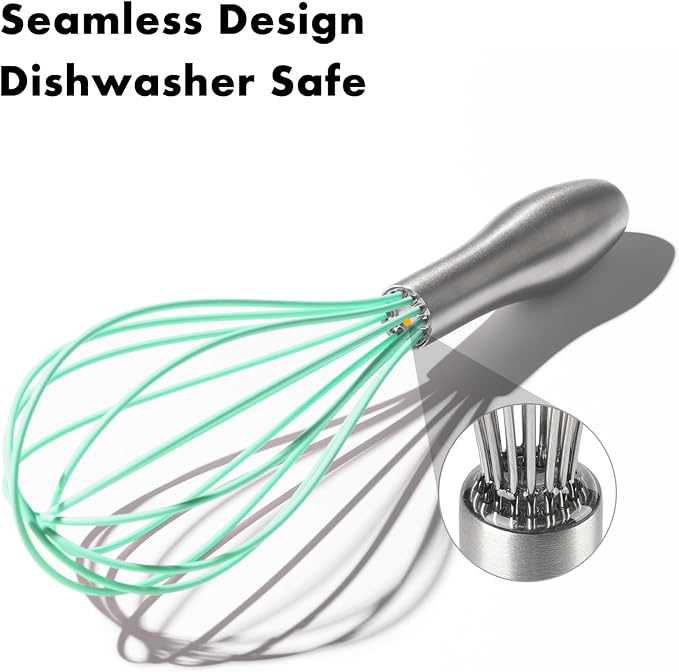 OYV 10-Inch Teal Silicone Whisk, Non-Scratch, 18/10 Stainless Steel Handle | 480°F Heat Resistant, BPA-Free Silicone, Sealed Waterproof Handle, Nonstick-Safe, Dishwasher Safe, Aqua
