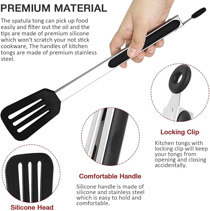 12 Inch Kitchen Tongs Set of 3, Silicone Tongs with Silicone Tips | Stainless Steel Handle, Non-Scratch, Heat Resistant, for Cooking, Baking, Grilling