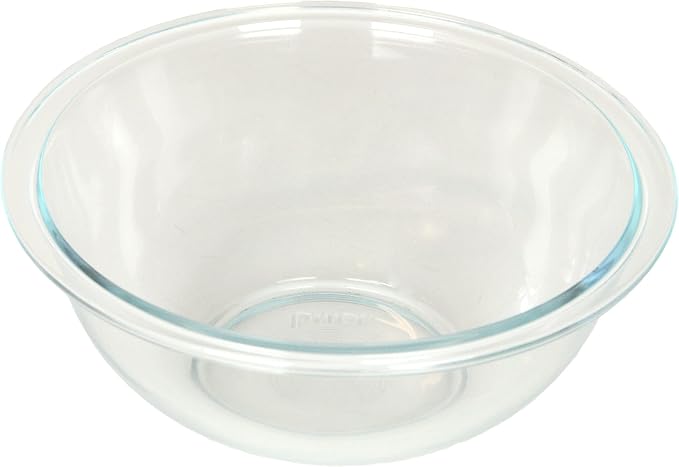 Pyrex 323 1.5qt Clear Glass Mixing Bowl - Made in USA | Tempered Glass Construction | Non Porous Surface | Stain Resistant Material | Smooth Design | Nesting Storage Capability