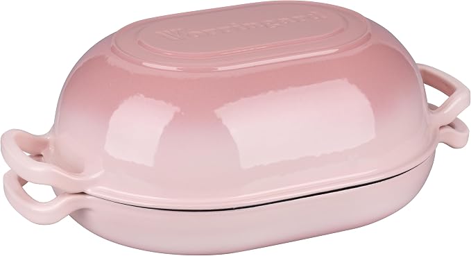 VORRINGARD Enameled Cast Iron Sourdough Bread Oven, Dutch Oven, Loaf Cast Iron Bread Pan for Homemade Bread Baking, Meatloaf Pan with Lid, 7QT, Pink