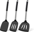 Silicone Spatula Set, Heat Resistant Fish Spatula, Solid & Slotted Turner for Non-Stick Pans, Silicone Cooking Utensils, BPA-Free, Flexible Kitchen Spatula for Flipping Eggs, Burgers, Black, 3 PCS-B