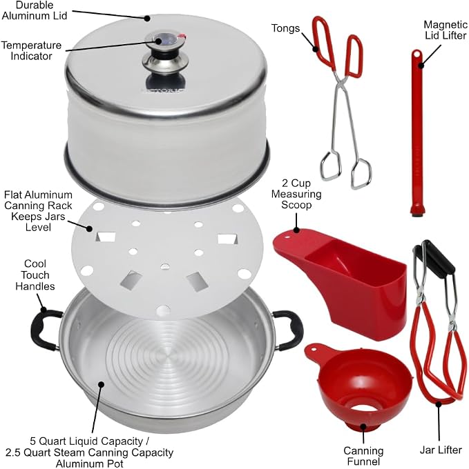 Kitchen Crop Steam Canner with Temperature Indicator (Aluminum Steam Canner + Tools)