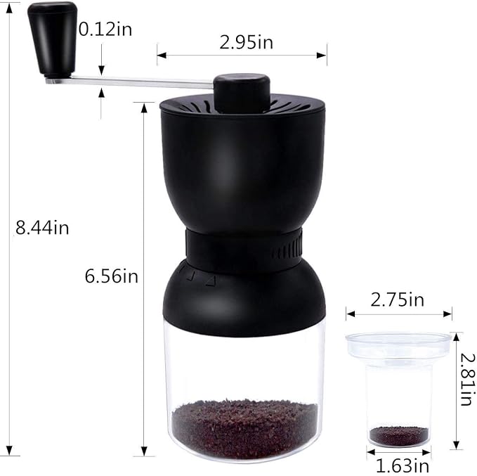 Manual Coffee Grinder Ceramic Burrs Adjustable Coarseness 2 Containers | Portable Hand Coffee Mill for Home, Office, Travel & Outdoor Camping