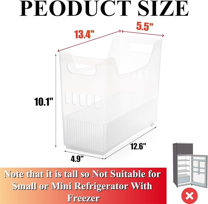 Peohud 3 Pack Freezer Organizer Bins with Wheels, Clear Plastic Pantry Storage Organizer with Handle, Tall Narrow Kitchen Organization Rolling Bins for Fridge, Cabinet, Bathroom, Under Sink, Office