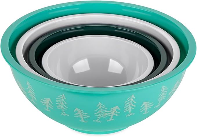 Camco Life is Better at The Campsite Nesting Bowl Set, Includes (4) Durable Melamine Bowls with (4) Plastic Lids Suitable for On-The-Go Lifestyles