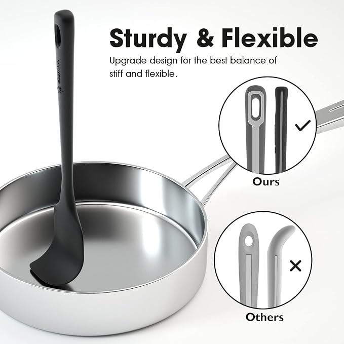 ChefAide 4 Pieces Silicone Spatula Set, Food Grade Rubber Spatula, Upgrade Strong Handle with Ergonomic Grip, Heat Resistant Up to 600°F for Nonstick Cookware, Cooking Baking Mixing, Black (SP4)