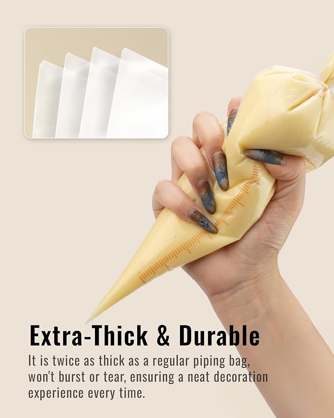 Bake Choice 12 Inch Piping Bags, 100PCS Thickened Disposable Pastry Bags | Anti Burst Icing Bags for Cream Frosting, Non-slip Frosting Bags, Cake & Cookie Decorating Supplies