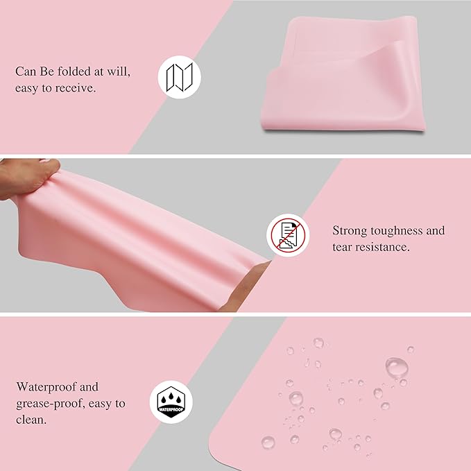 Silicone Placemats, 2Pcs 15.7"x 11.8"x 0.03" Pink Silicone Table Mat, Silicone Mats for Baking, Jewelry, Kitchen Counter