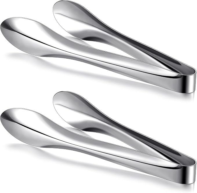 2 Pack Polished Stainless Steel Serving Tongs 9 Inch Metal Food Silver Tong for Buffet Salad BBQ Grilling Heavy Duty Kitchen Utensils for Cooking Catering Wedding Party